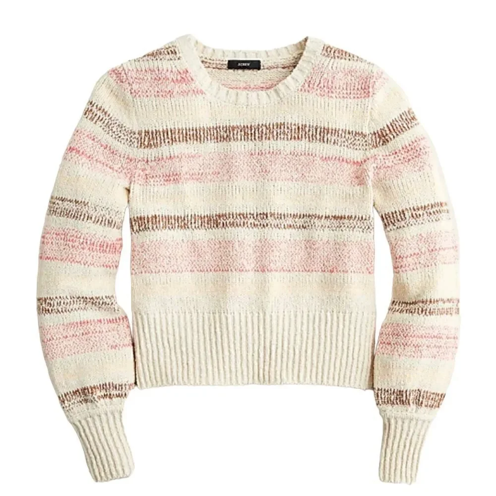J.CREW SUPER SOFT Bouclé Crewneck Sweater in Ivory with Wide Stripes